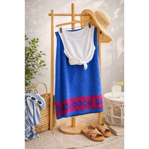 Vintage 1X Lambswool Angora Midi Knit Skirt Blue Southwestern Fuzzy Plus Size